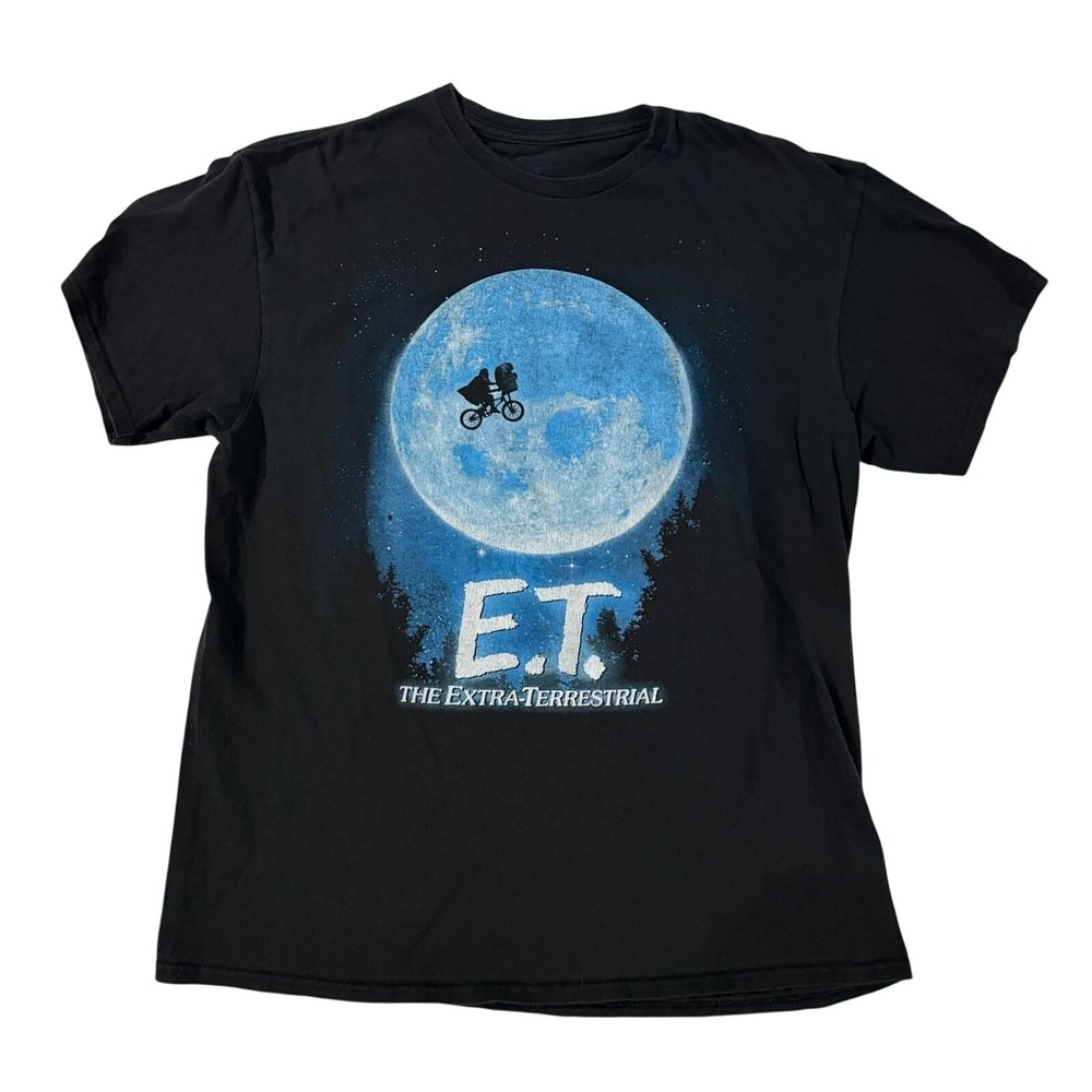 Universal Studios ET Movie Graphic Tee Mens L Black Retro 80s Nostalgia Shirt